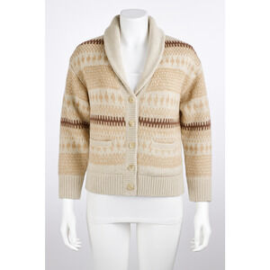 Chunky Grandpa Cardigan Womens XL Old Navy Fair Isle Shawl Collar Beige Tan Knit